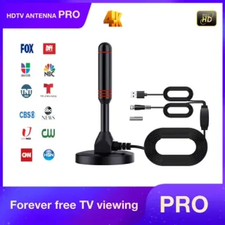 Компактна вътрешна HDTV антена, поставена до телевизор – приемане на цифров сигнал с високо качество