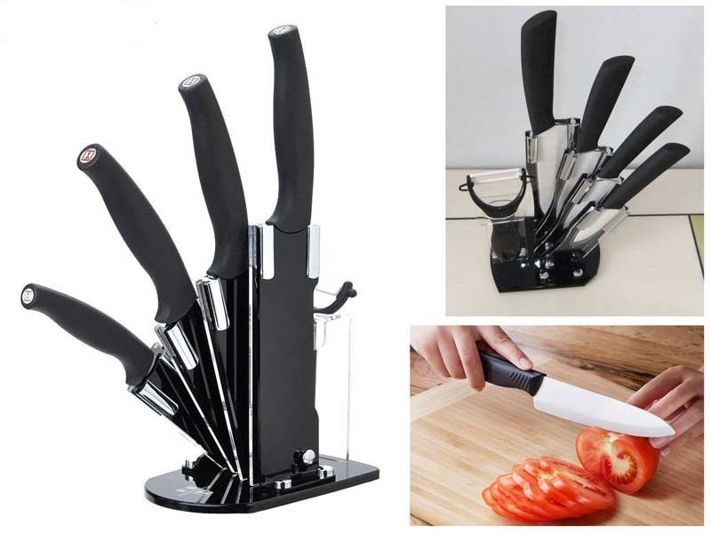 Керамични ножове 4 броя с белачка и поставка - Image 2