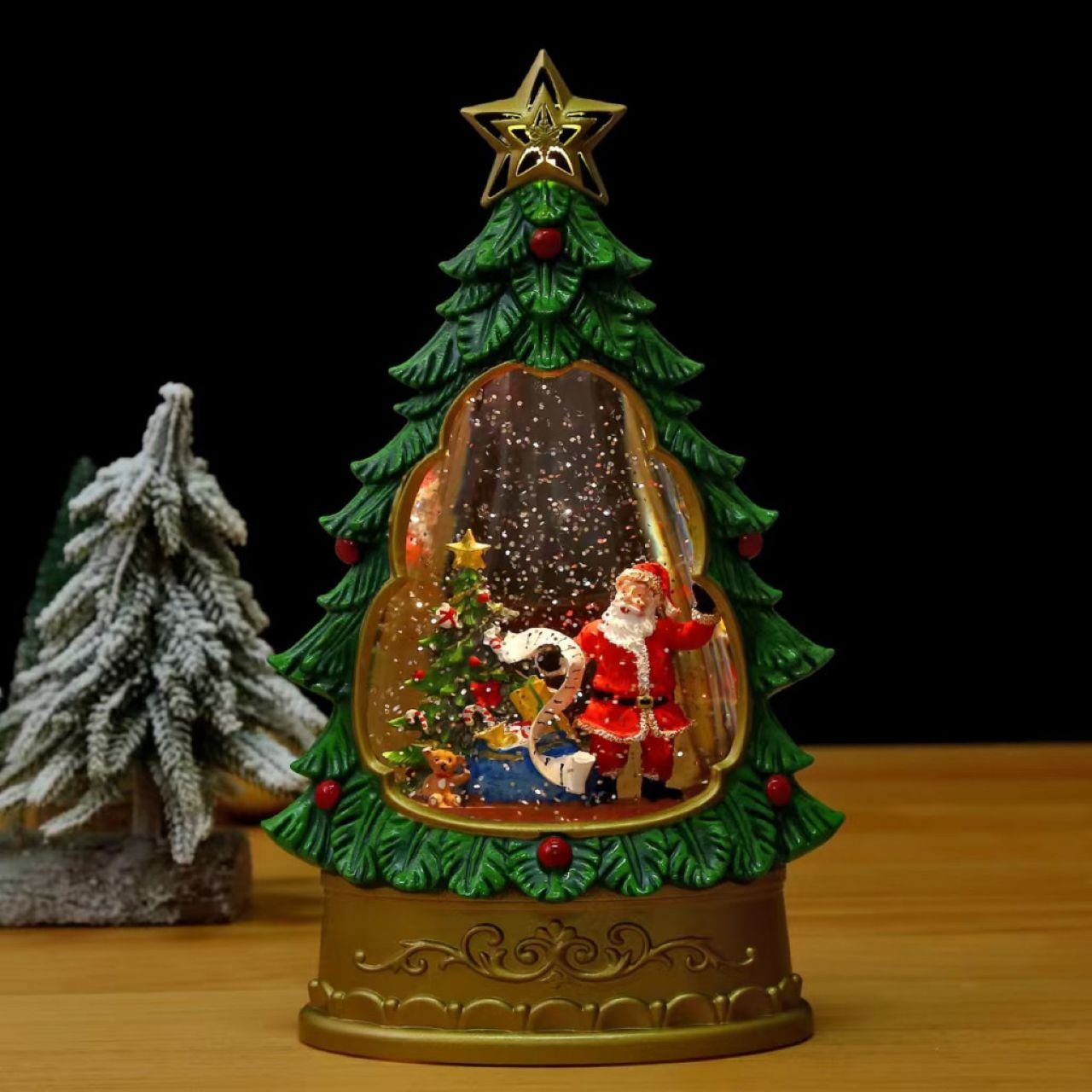 Светеща коледна елха с въртящ сняг и LED осветление