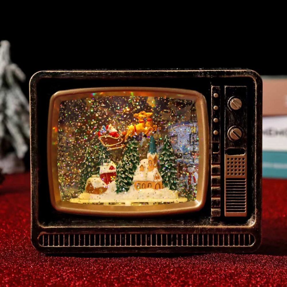 Декоративен винтидж телевизор с Дядо Коледа и елени