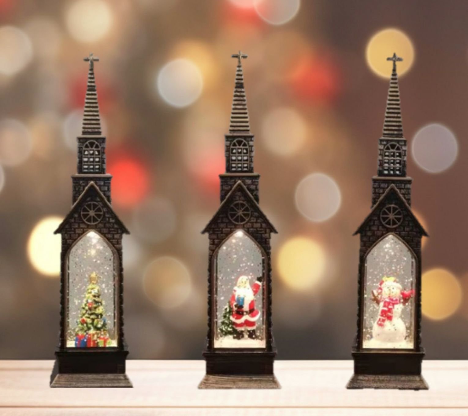 Вълшебна коледна кула с LED светлини и падащи снежинки